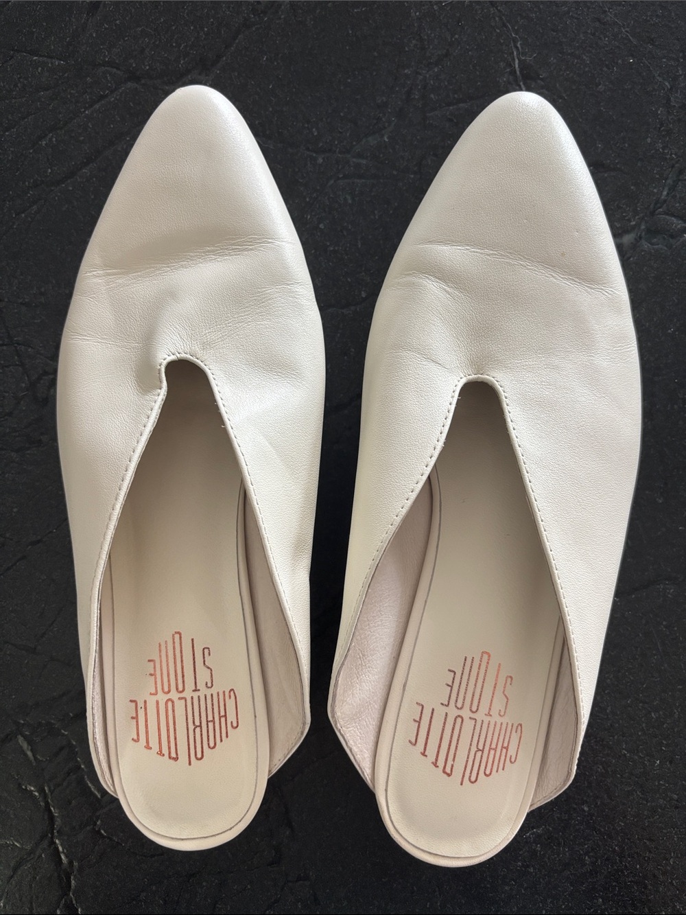 Charlotte Stone Cream Leather V-Cut Slip-On Mules